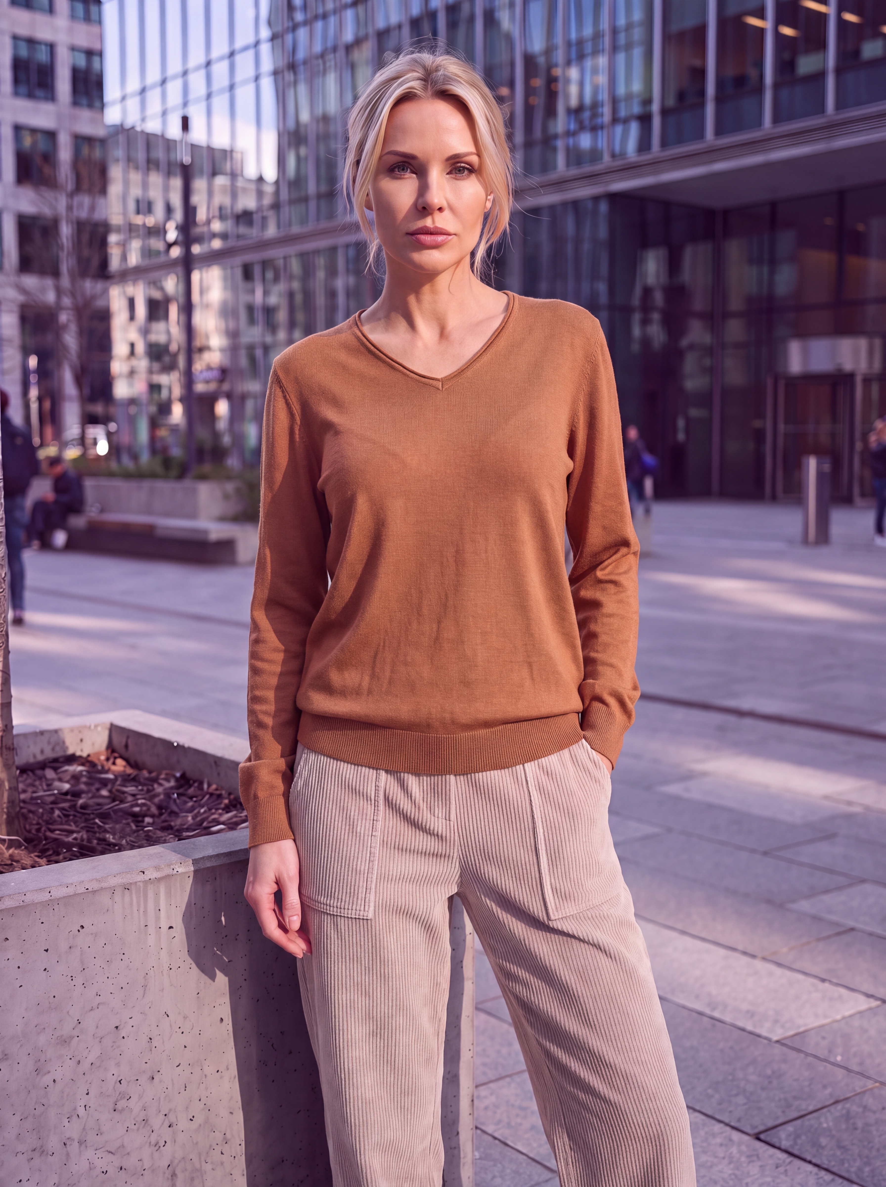 Dámsky pulóver s V-éčkovým výstrihom H.WINTER CINNAMON Škoricová s.WEAR 1